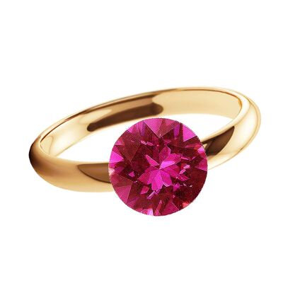 Anillo de plata con un cristal, redondo 8mm - oro - fucsia