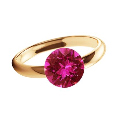 One crystal silver ring, round 8mm - gold - fuchsia