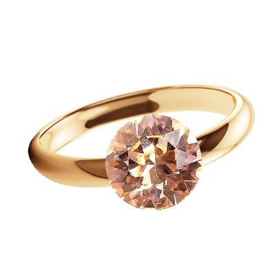 One crystal silver ring, round 8mm - gold - Light Peach