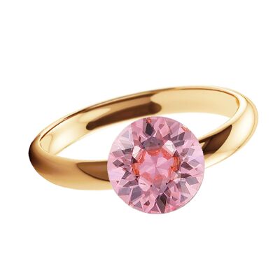 One crystal silver ring, round 8mm - gold - Light Rose