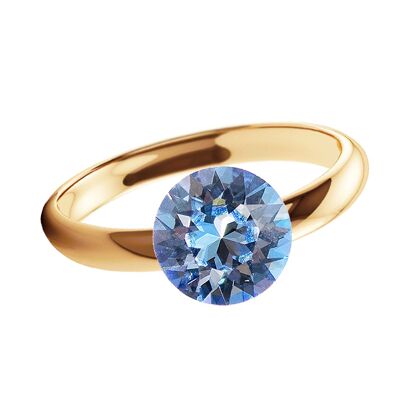 One crystal silver ring, round 8mm - gold - light saphire