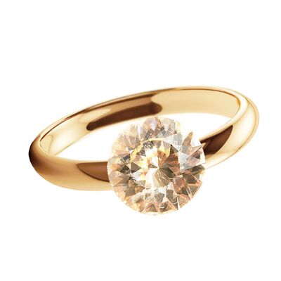 One crystal silver ring, round 8mm - gold - Golden Shadow
