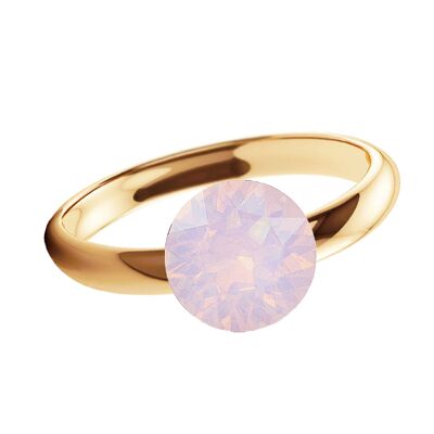 One crystal silver ring, round 8mm - gold - Rose Water Opal