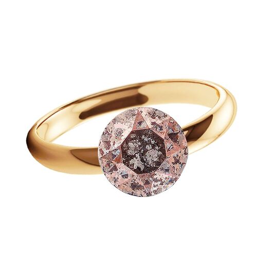 One crystal silver ring, round 8mm - gold - Rose patina