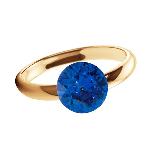 One crystal silver ring, round 8mm - gold - saphire