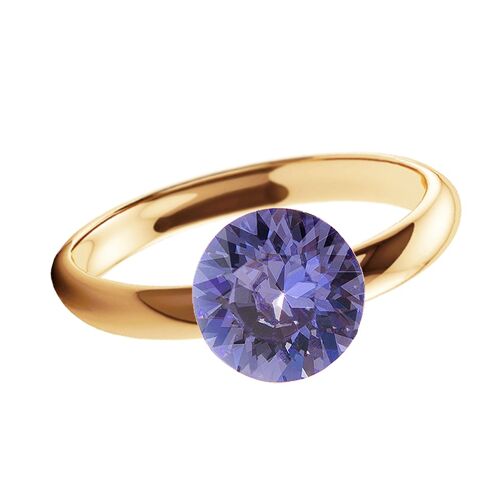 One crystal silver ring, round 8mm - gold - tanzanite