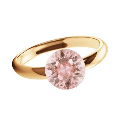 One crystal silver ring, round 8mm - gold - vintage rose