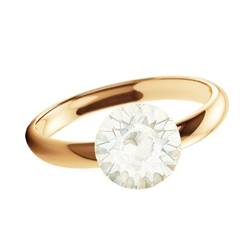 One crystal silver ring, round 8mm - gold - White Opal