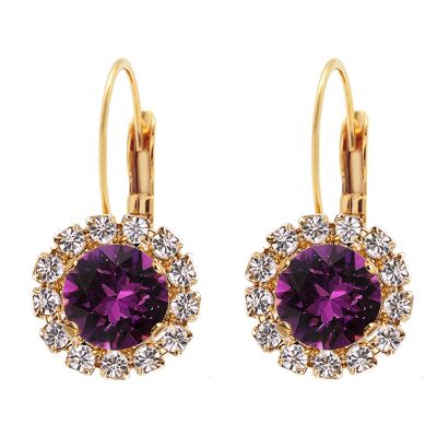 Luxurious earrings, 8mm crystal - gold - amethyst