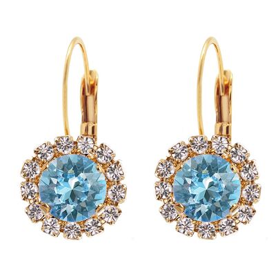 Luxurious earrings, 8mm crystal - gold - Aquamarine