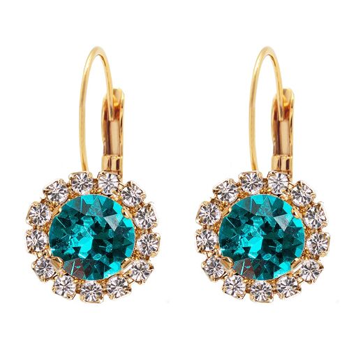Luxurious earrings, 8mm crystal - gold - Blue Zircon