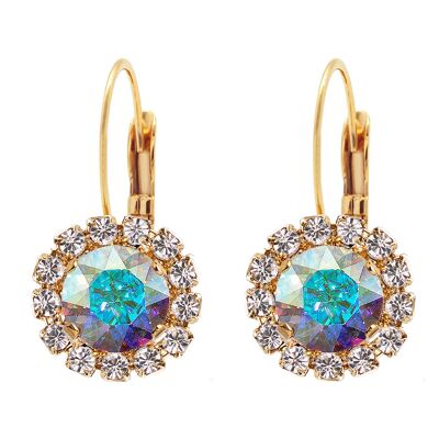 Luxurious earrings, 8mm crystal - gold - aurore borale
