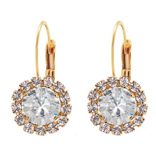 Luxurious earrings, 8mm crystal - gold - crystal