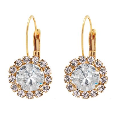 Luxurious earrings, 8mm crystal - gold - crystal