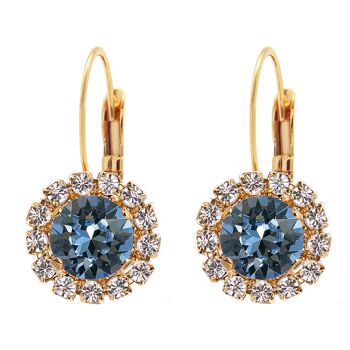 Boucles d'oreilles luxueuses, cristal 8mm - or - Bleu Denim 1