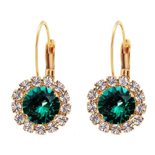 Luxurious earrings, 8mm crystal - gold - emerald