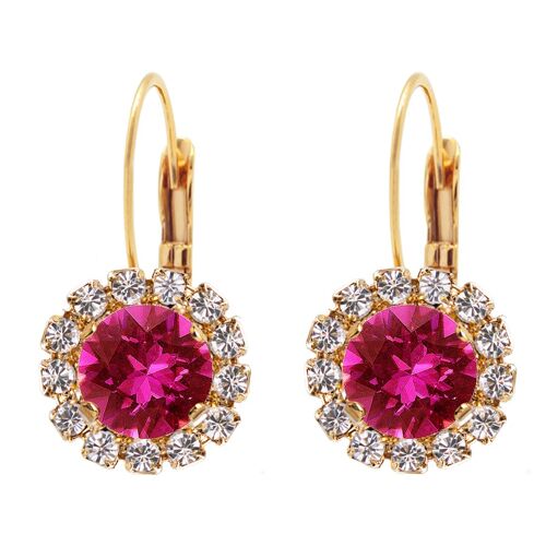 Luxurious earrings, 8mm crystal - gold - fuchsia