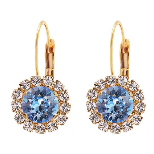 Luxurious earrings, 8mm crystal - gold - light saphire