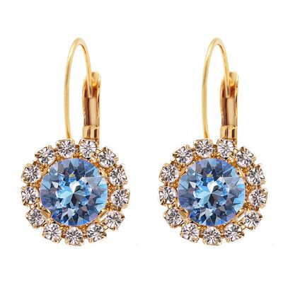 Luxurious earrings, 8mm crystal - gold - light saphire