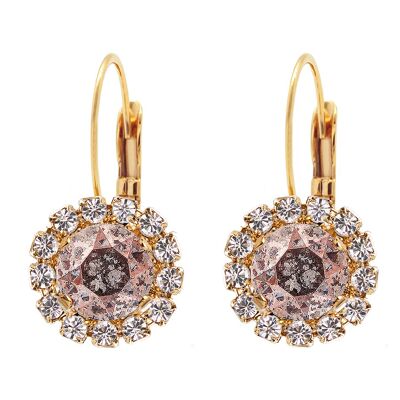 Luxurious earrings, 8mm crystal - gold - rose patina