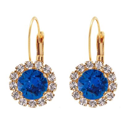 Luxurious earrings, 8mm crystal - gold - saphire