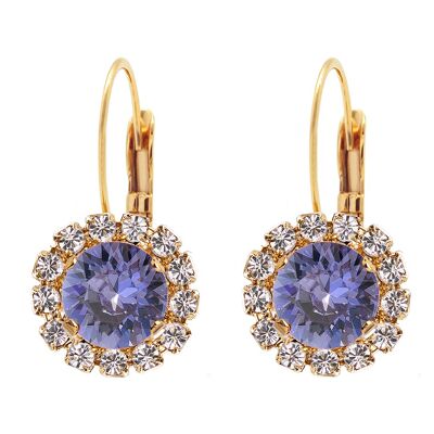 Luxurious earrings, 8mm crystal - gold - tanzanite