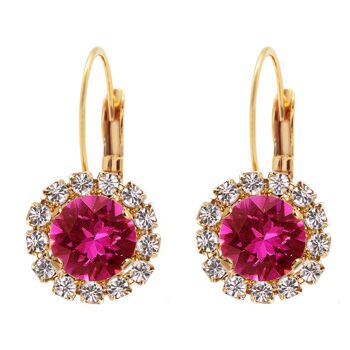 Boucles d'oreilles luxueuses, cristal 8mm - argent - fuchsia 1