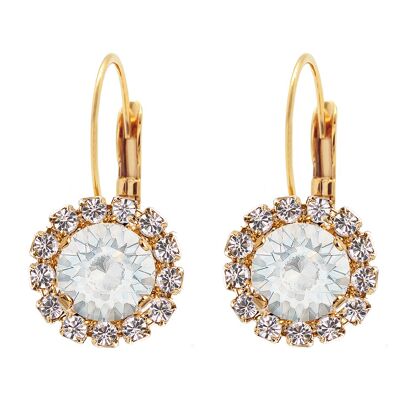 Luxurious earrings, 8mm crystal - silver - White Opal