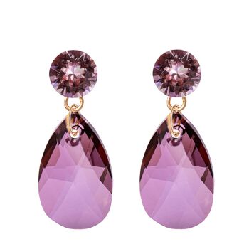 Boucles d'oreilles pendantes clou, cristal 22mm - or - siam 2