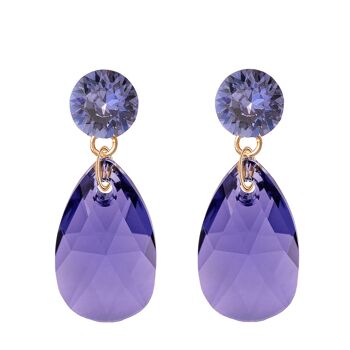 Boucles d'oreilles pendantes clou, 22mm cristal - or - tanzanite 1