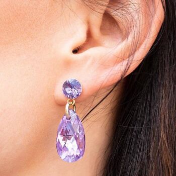 Boucles d'oreilles pendantes Nagliņas, cristal 22mm - argent - Aigue-marine 3
