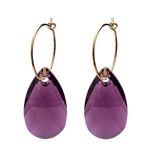 Large drops of drop earrings with a circle, 22mm crystal - gold - amethystyst