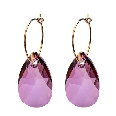 Boucles d'oreilles pendantes larges avec anneau, cristal 22mm - or - vieux rose