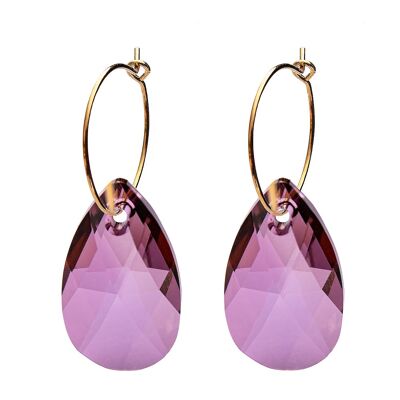 Large drop earrings with ring, 22mm crystal - gold - antique pink