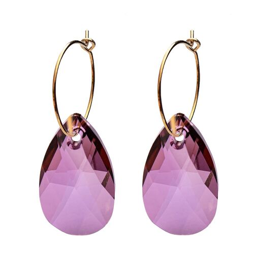 Large drop earrings with ring, 22mm crystal - silver - antique pink