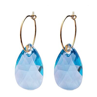 Large drops of drop earrings with ring, 22mm crystal - gold - Aquamarine