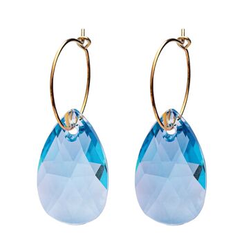 Boucles d'oreilles pendantes grosses gouttes avec anneau, cristal 22mm - or - Aigue-marine 1