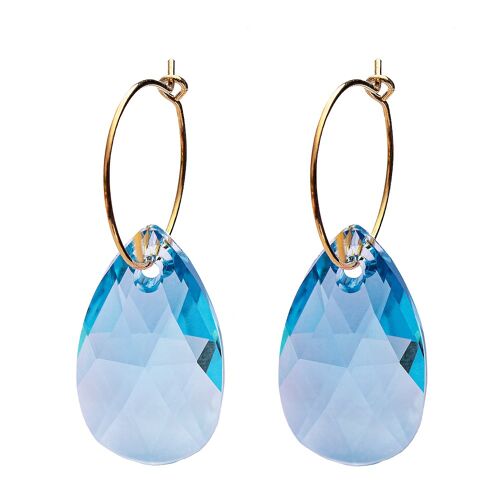 Large drop earrings with ring, 22mm crystal - silver - aquamarine