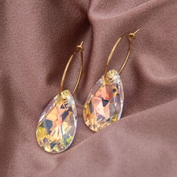 Grandes boucles d'oreilles pendantes avec anneau, cristal 22 mm - argent - aigue-marine 2
