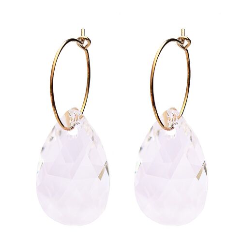 Large drops of drop earrings with ring, 22mm crystal - gold - crystal
