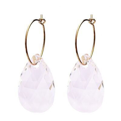 Large drops of drop earrings with ring, 22mm crystal - gold - crystal