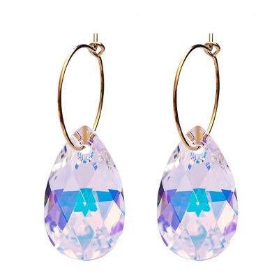 Large drop earrings with ring, 22mm crystal - silver - aurore boreale