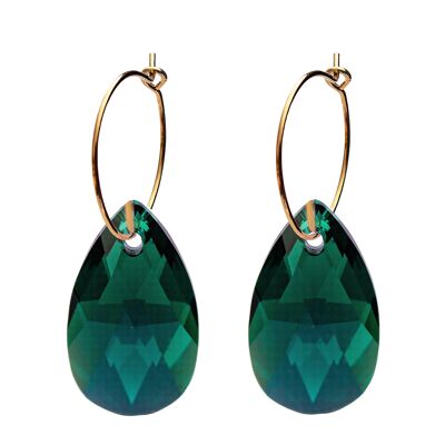 Large drops of drop earrings with ring, 22mm crystal - gold - emerald