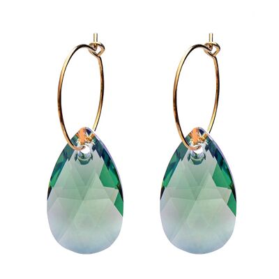 Boucles d'oreilles grosses gouttes de goutte avec un cercle, cristal 22mm - or - Erinite