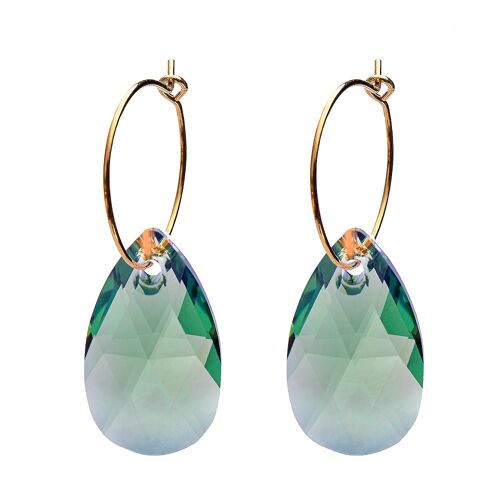 Large drop earrings with ring, 22mm crystal - silver - erinite