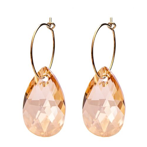 Large drop earrings with ring, 22mm crystal - golden - Golden Shadow