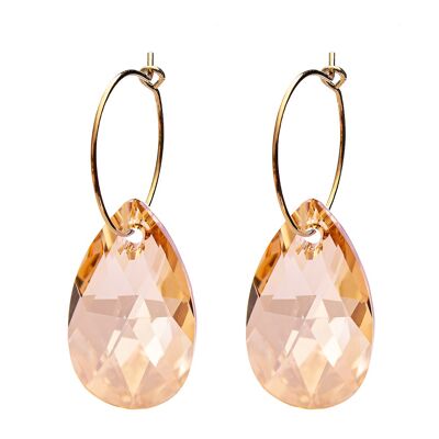 Large drop earrings with ring, 22mm crystal - silver - Golden Shadow
