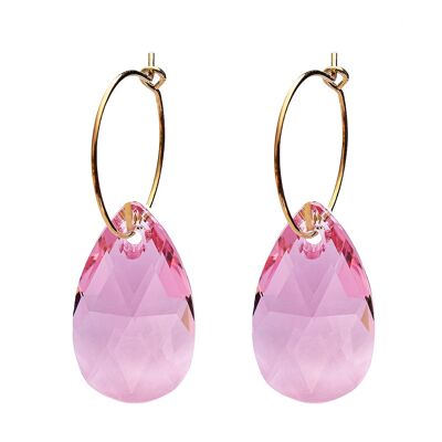 Orecchini pendenti grandi con anello, cristallo 22mm - argento - rosa chiaro