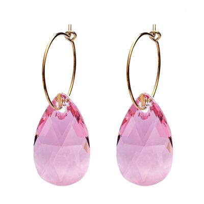 Large drop earrings with ring, 22mm crystal - silver - light rose