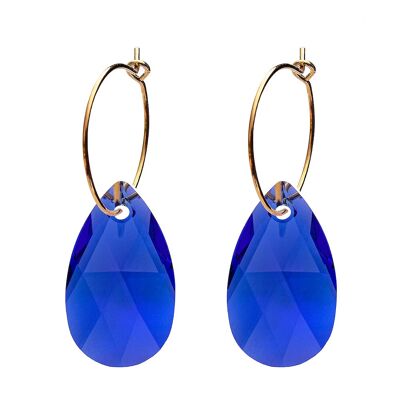 Large drop earrings with ring, 22mm crystal - gold - Majestic Blue